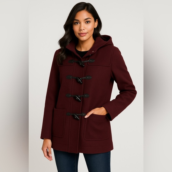 Liz Claiborne Jackets & Blazers - Liz Claiborne Wool Blend Coat Women’s XL Burgundy Hooded Toggle Duffle Style